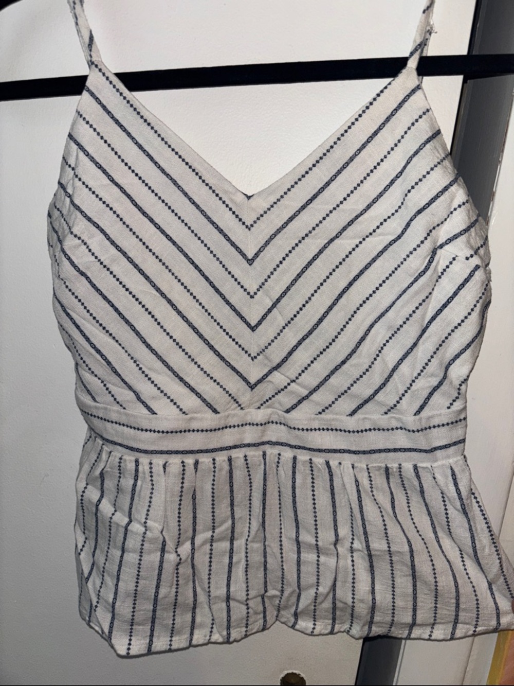 Monteau White Top with Navy Stripe Detail